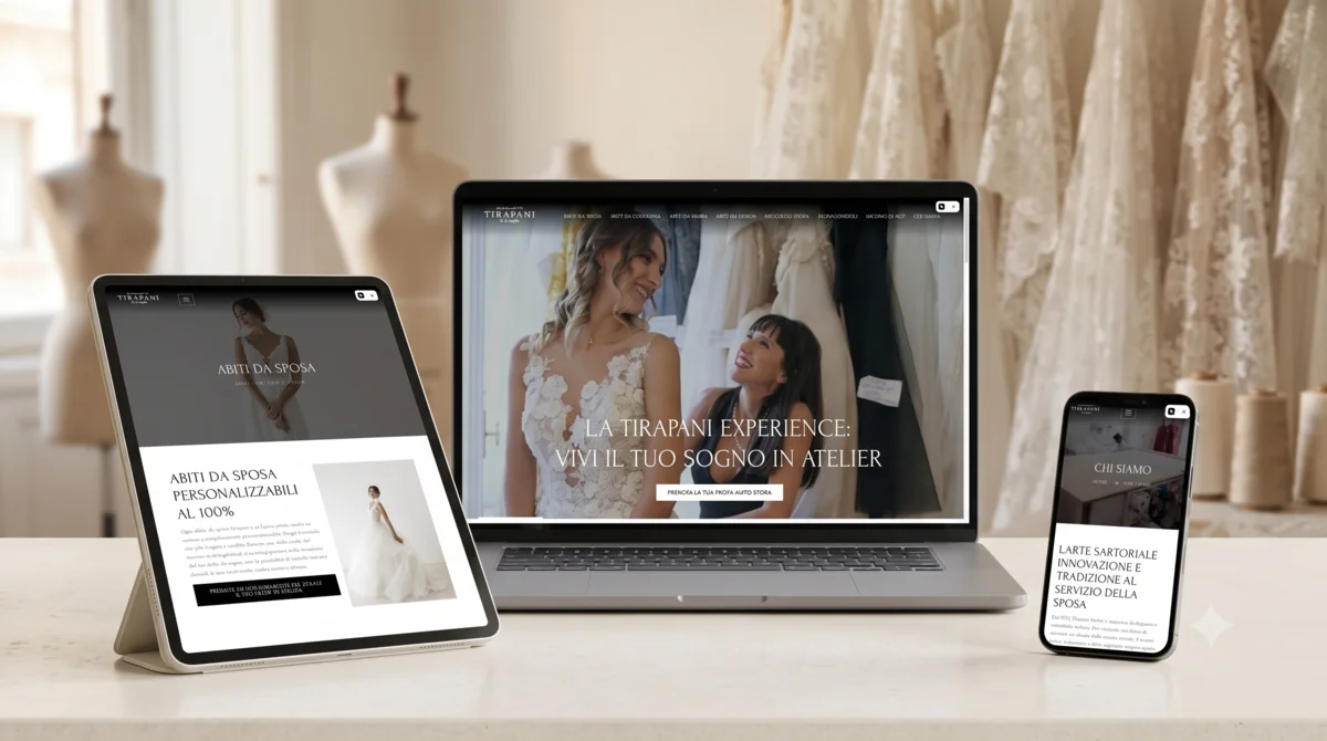 Caso: e-commerce de moda nupcial en notebook, tablet y teléfono